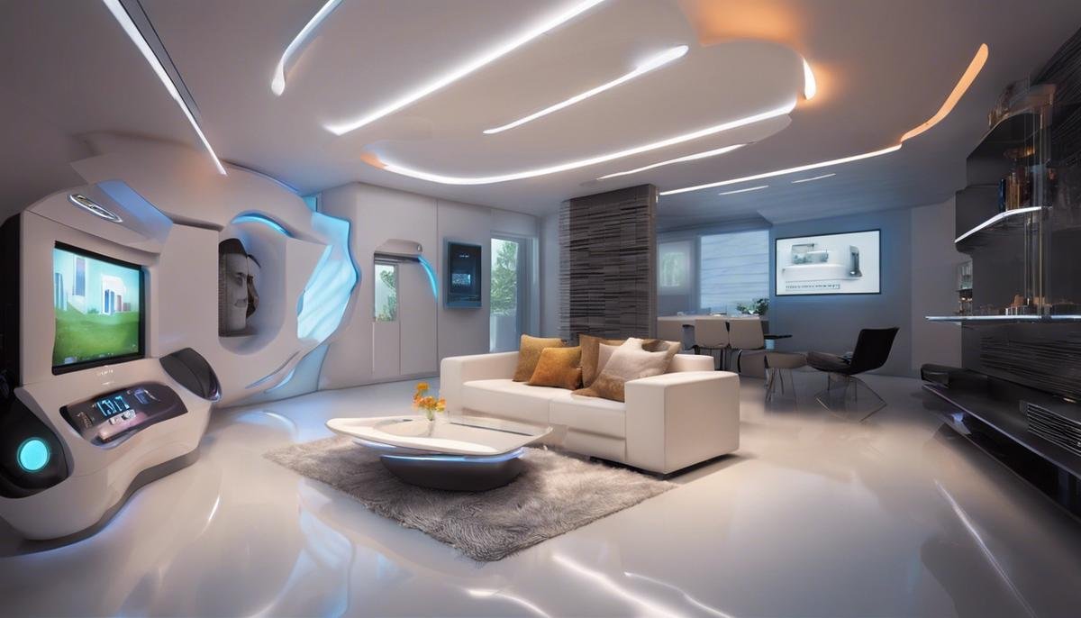 A futuristic smart home interior that adapts to the user's preferences and needs.