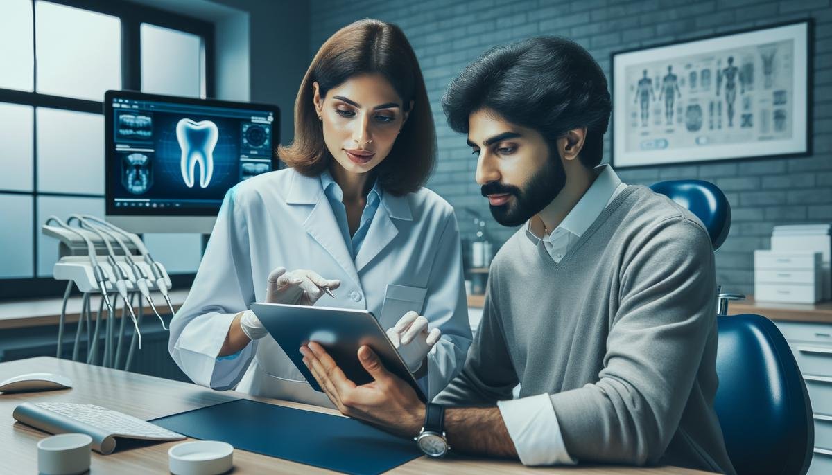 Dentist discussing a personalized AI-generated treatment plan with a patient