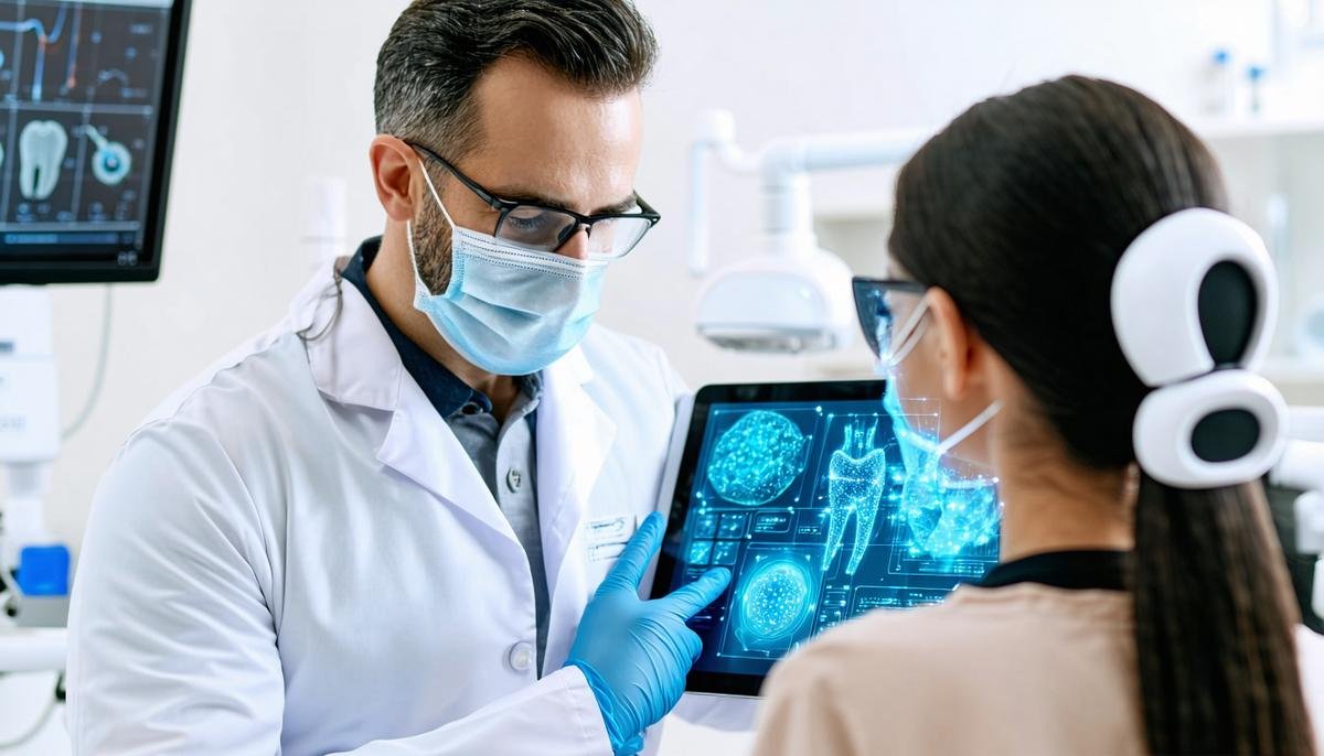 Dentist and patient reviewing a personalized AI-generated treatment plan on a tablet