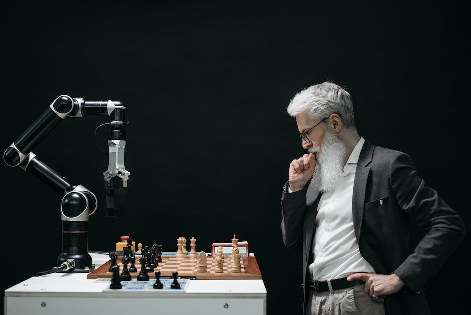 Illustration of a person interacting with a chessboard representing reinforcement learning concepts