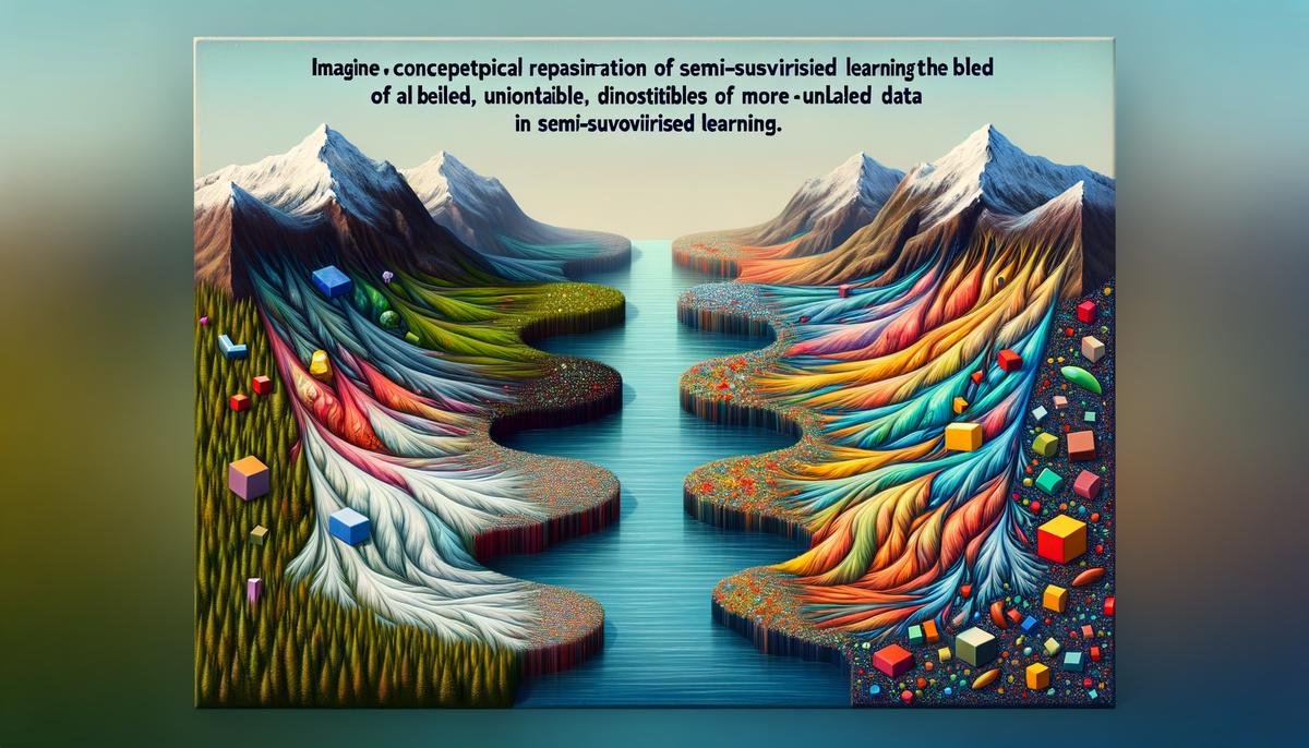 conceptual image representing the blending of labeled and unlabeled data in semi-supervised learning