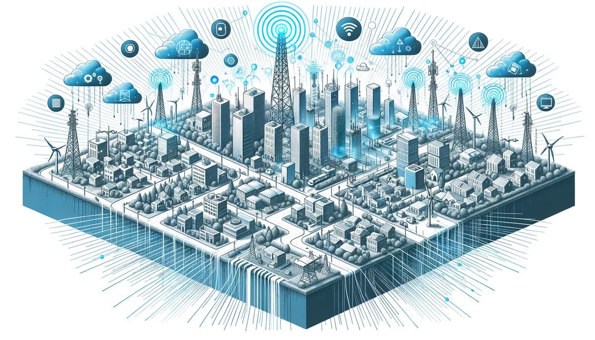 Interconnected smart city infrastructure with IoT devices and communication networks