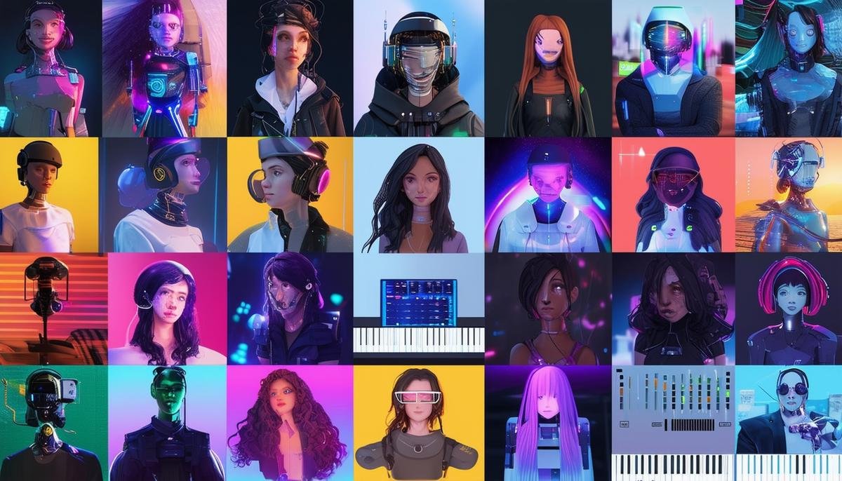 A collage of diverse AI avatars and video templates showcasing Synthesia's key features