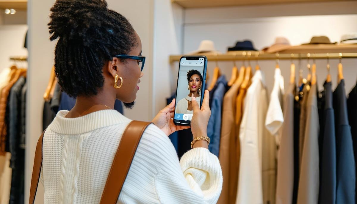 A shopper receiving personalized fashion recommendations through an AI-powered visual search app