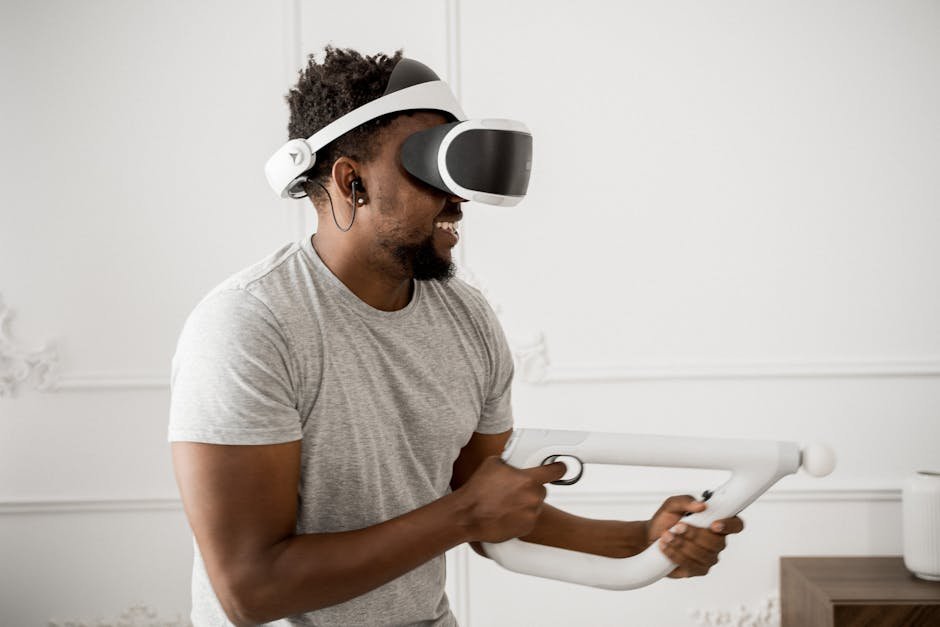 A person using VR and AR technology to interact with a mixed reality game environment