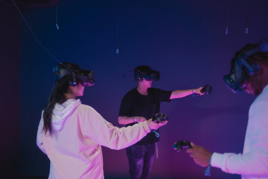 Multiple athletes using VR headsets to practice various sports skills in a virtual environment