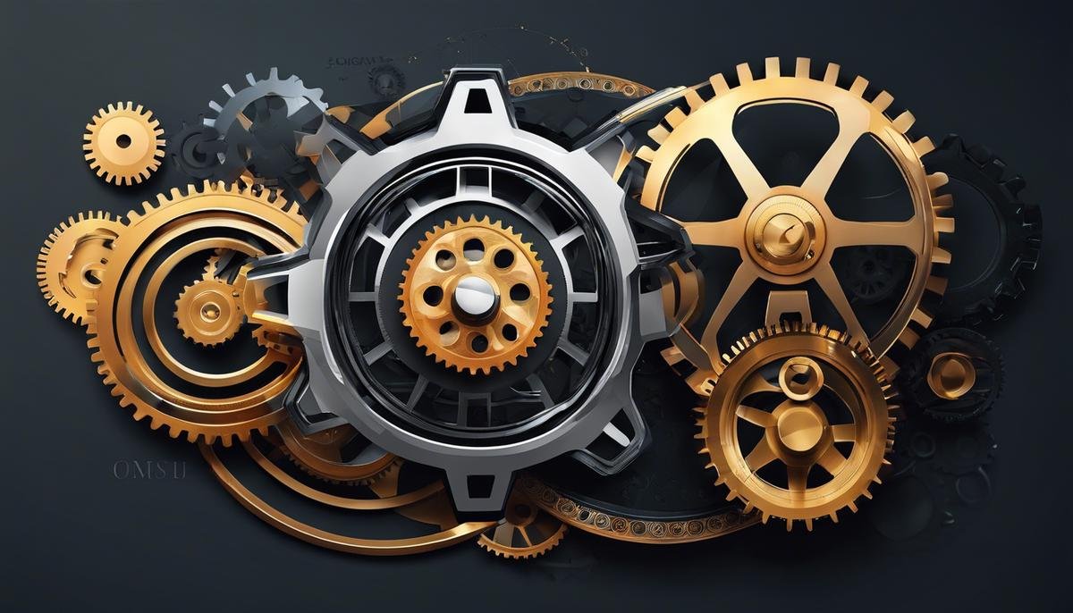 Illustration of gears representing the interconnected technologies powering AI-driven web design.