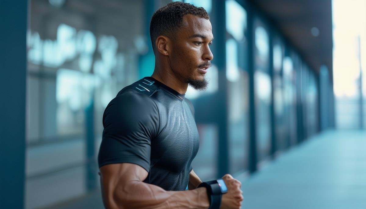 An athlete wearing the WHOOP Coach during a high-intensity training session, with the device monitoring their biometric data to provide real-time performance optimization insights.